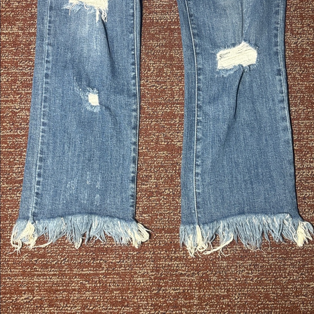 Risen denim crop frayed distressed medium wash high rise jeans women’s 29 size 9 - Picture 6 of 13